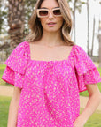 Smocked Square Neck Floral Blouse - Online Only