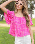 Smocked Square Neck Floral Blouse - Online Only