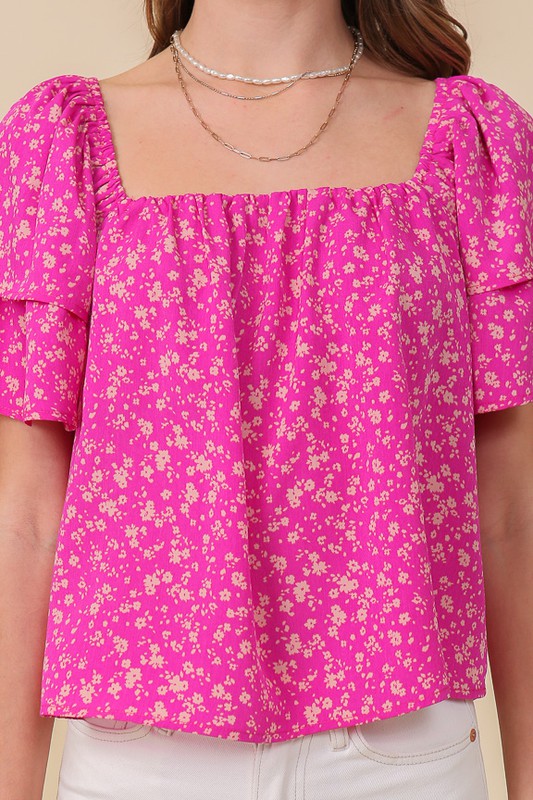 Smocked Square Neck Floral Blouse - Online Only