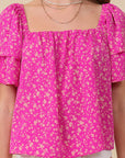 Lumiere Smocked Square Neck Floral Blouse - My Pampered Life Seattle