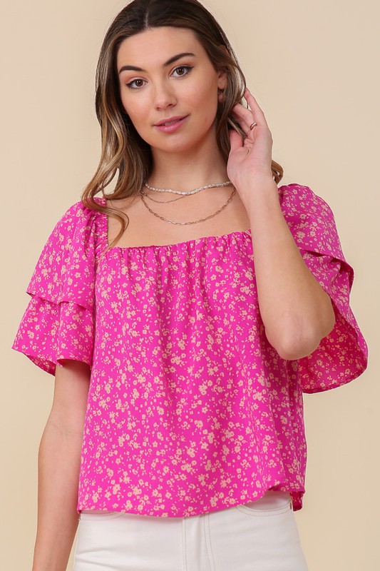 Lumiere Smocked Square Neck Floral Blouse