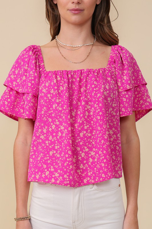 Smocked Square Neck Floral Blouse - Online Only