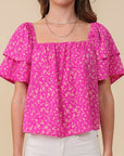 Smocked Square Neck Floral Blouse - Online Only