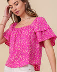 Smocked Square Neck Floral Blouse - Online Only