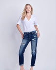 Artemis Vintage Mid Rise Stretch Boyfriend Patch Jeans