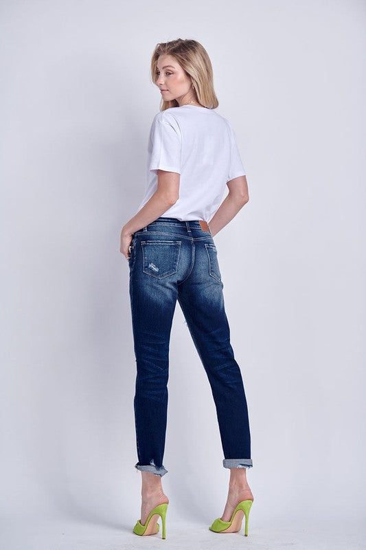 Artemis Vintage Mid Rise Stretch Boyfriend Patch Jeans