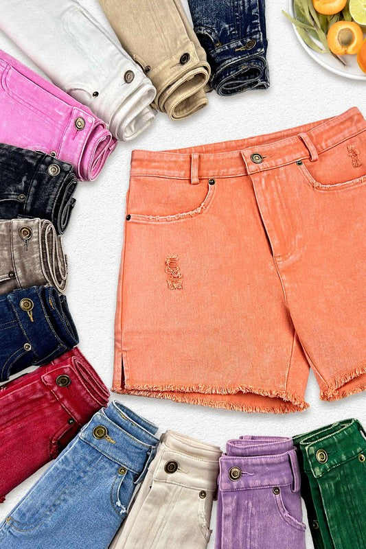 La Miel Casual Washed Denim Shorts with Pockets