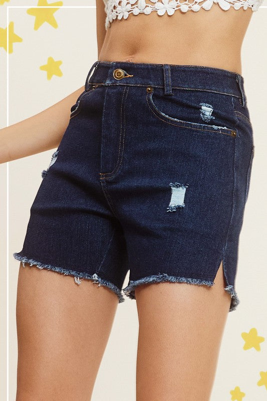 La Miel Casual Washed Denim Shorts with Pockets