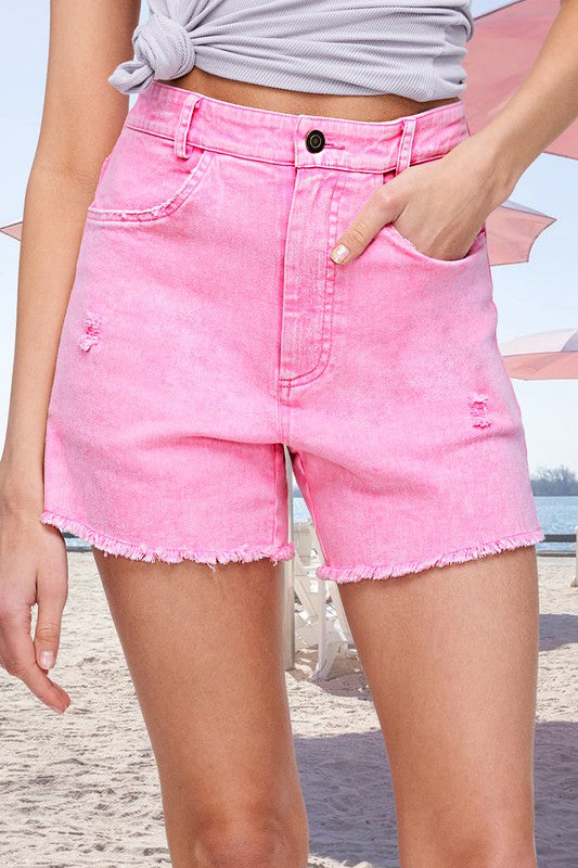 La Miel Casual Washed Denim Shorts with Pockets