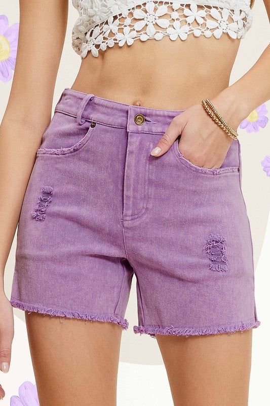 La Miel Casual Washed Denim Shorts with Pockets