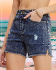 La Miel Casual Washed Denim Shorts with Pockets