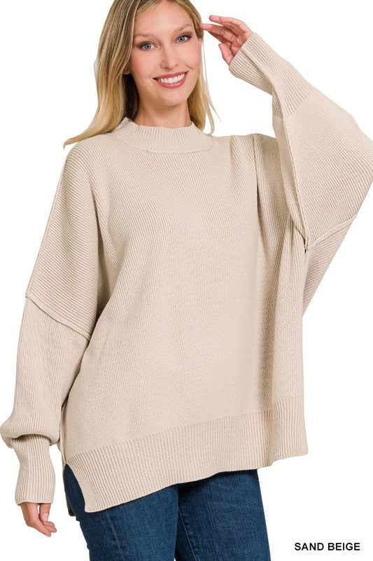 Zenana Side Slit Oversized Sweater - Online Only