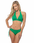 Solid Halter Bikini Set with Ruching Side Bottom