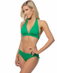 Solid Halter Bikini Set with Ruching Side Bottom