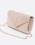 Crystal Pave Pleated Satin Clutch Bag