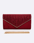 Crystal Pave Pleated Satin Clutch Bag