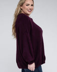 Zenana Plus Oversized Round Neck Raw Seam Melange Sweater