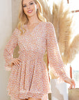 Floral Wrap Tiered Dress — Puff Sleeve Prairie Mini Dress