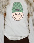 Lucky Clover Smiley with Beanie Graphic Tee