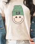 Lucky Clover Smiley with Beanie Graphic Tee