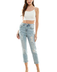 Blue Age Destructed Cuffed Boyfriend Jean