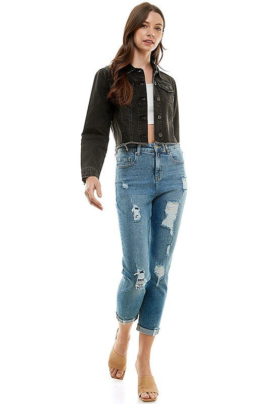 Blue Age Destructed Cuffed Boyfriend Jean