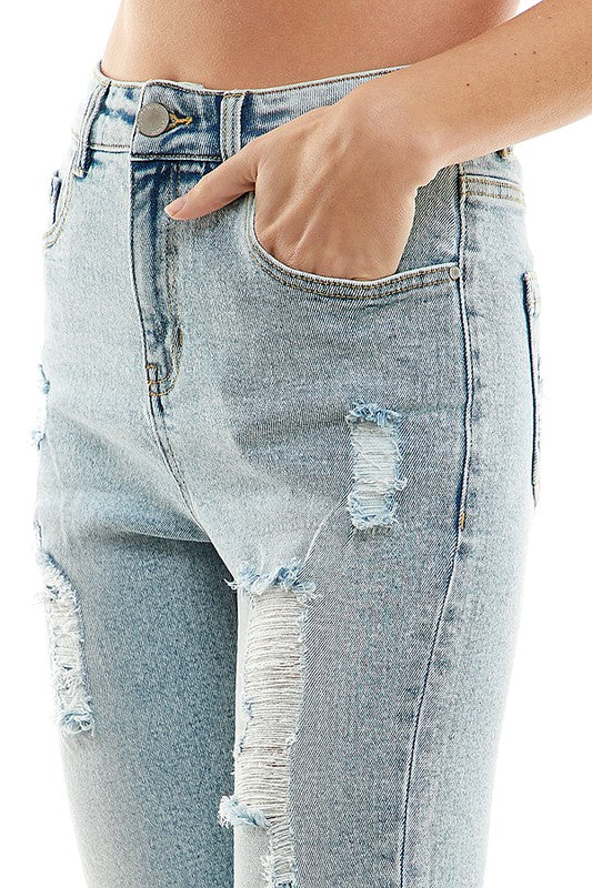 Blue Age Destructed Cuffed Boyfriend Jean