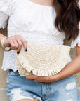 Frayed Fold-over Straw Clutch - Online Only