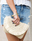 Frayed Fold-over Straw Clutch - Online Only