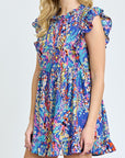 Ruffle Floral Leaf Woven Tunic Top