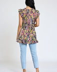 Ruffle Floral Leaf Woven Tunic Top