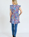 Ruffle Floral Leaf Woven Tunic Top