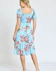 Floral Square Neck Puff Sleeve Boho Dress