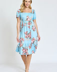 Floral Square Neck Puff Sleeve Boho Dress