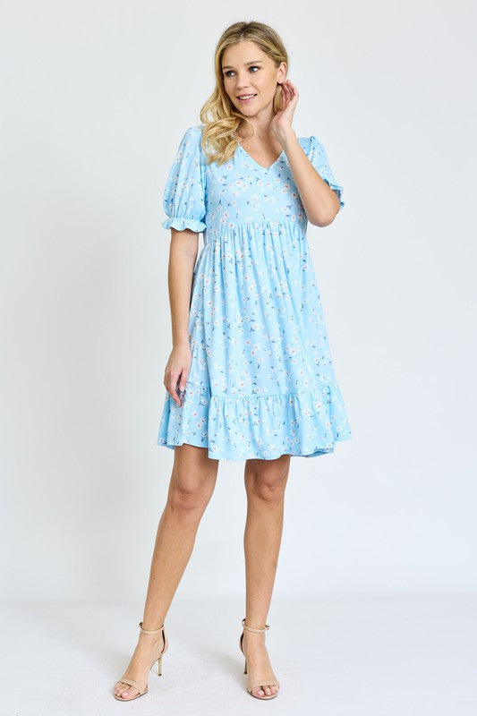 PLUS Ruffle Floral V-Neck Midi Dress