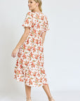 Floral Angel Sleeve Midi Dress