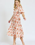 Floral Angel Sleeve Midi Dress