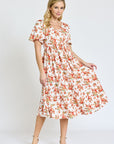 Floral Angel Sleeve Midi Dress