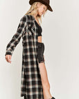 Plus Jade by Jane Plaid Print Collar Long Shirt Dress