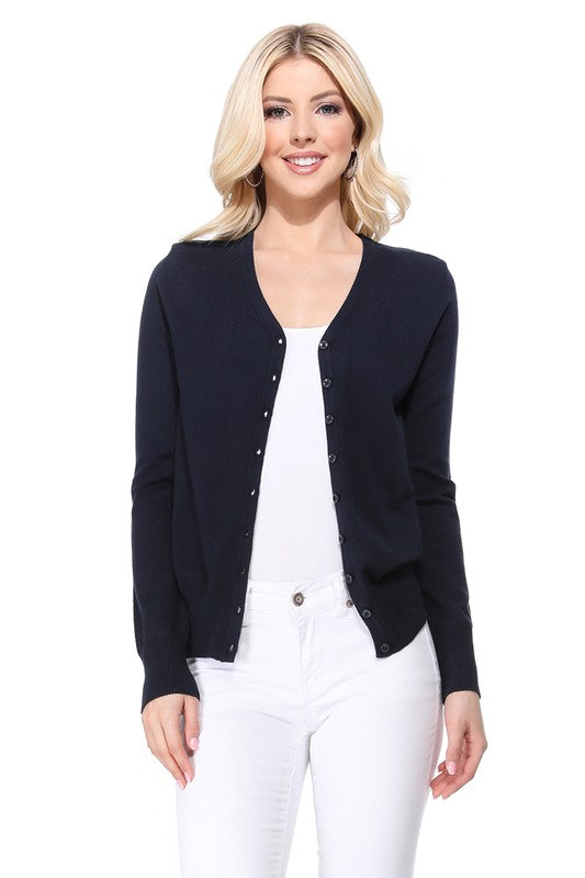 MAK Women&#39;s V-Neck Button Down Knit Cardigan Sweater