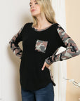 Camouflage Contrast Knit Top