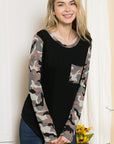 Camouflage Contrast Knit Top