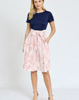 Short Sleeve Floral Sash Midi Dress