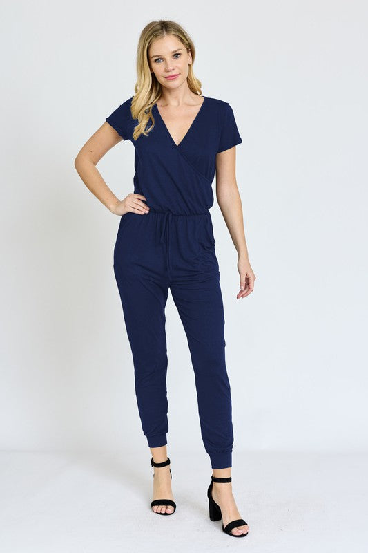 V-Neck Short Sleeve Jogger Jumpsuit