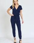 V-Neck Short Sleeve Jogger Jumpsuit