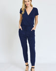 V-Neck Short Sleeve Jogger Jumpsuit