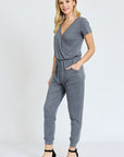 V-Neck Short Sleeve Jogger Jumpsuit