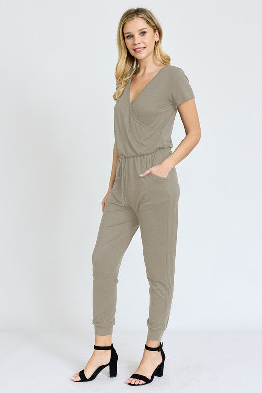 V-Neck Short Sleeve Jogger Jumpsuit