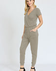 V-Neck Short Sleeve Jogger Jumpsuit