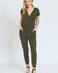 V-Neck Short Sleeve Jogger Jumpsuit